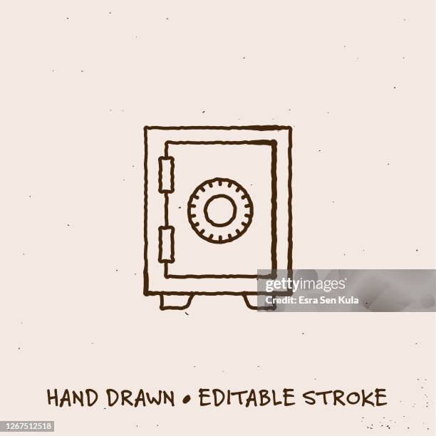 illustrations, cliparts, dessins animés et icônes de icône de boîte de dépôt de coffre-fort dessinée à la main avec trait modifiable - self reliance drawing