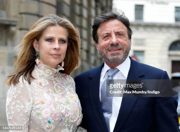 Aliai Forte and Sir Rocco Forte attend the wedding of Petra Palumbo and Simon Fraser, Lord Lovat at St Stephen Walbrook church on May 14, 2016 in...