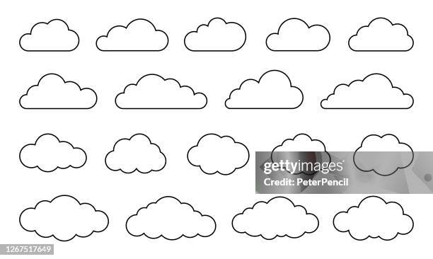 ilustraciones, imágenes clip art, dibujos animados e iconos de stock de conjunto de nubes - vector stock collection - paisaje con nubes