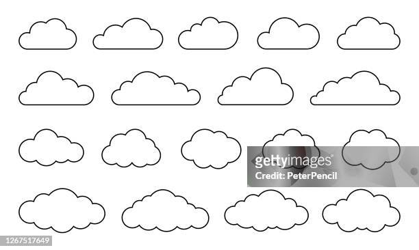 illustrazioni stock, clip art, cartoni animati e icone di tendenza di set di nuvole - vector stock collection - contorno forma