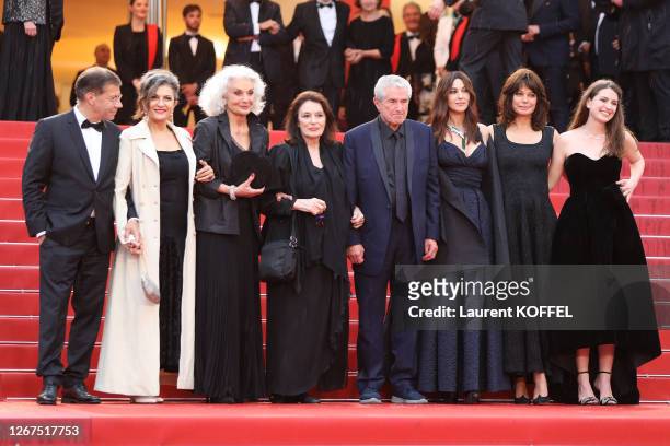 Antoine Sire, guest, Anouk Aimee, Claude Lelouch, Monica Bellucci, Marianne Denicourt and Tess Lauvergne attend the screening of "Les Plus Belles...