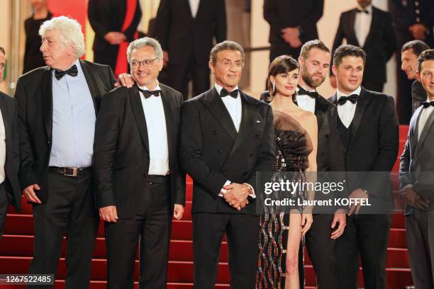 Avi Lerner, Victor Hadida, Sylvester Stallone, Paz Vega, Jeff Greenstein and Jonathan Yunger attend the screening of "Rambo - First Blood" during the...