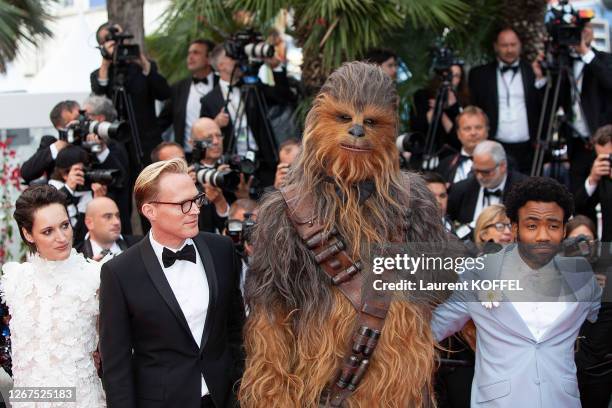 Phoebe Waller-Bridge, Joonas Suotamo, Chewbacca and Donald Glover at The screening of 'Solo: A Star Wars Story' during the 71st annual Cannes Film...