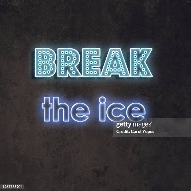 break the ice text in neon lights - ice breaker stock pictures, royalty-free photos & images