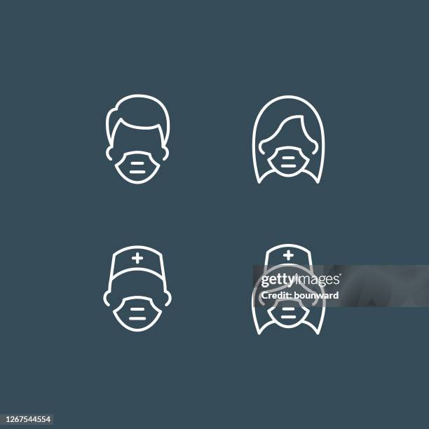 face mask medical mask line icon editable stroke - coronavirus stock illustrations