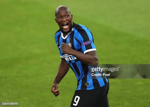 Romelu Lukaku of Inter Milan celebrates after scoring his team's first goal during the UEFA Europa League Final between Seville and FC Internazionale...