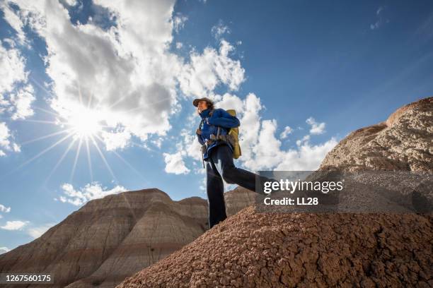 hiking the badlands national park - badlands national park stock pictures, royalty-free photos & images