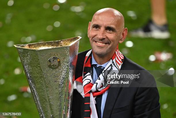 Ramon Rodriguez Verdejo, Director of Football of Seville celebrates with UEFA Europa Leauge Trophy following the UEFA Europa League Final between...