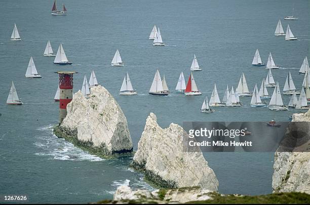 The fleet rounds the Needles during the Hoya Round the Island Race at the Isle of Wight. \ Mandatory Credit: Mike Hewitt /Allsport