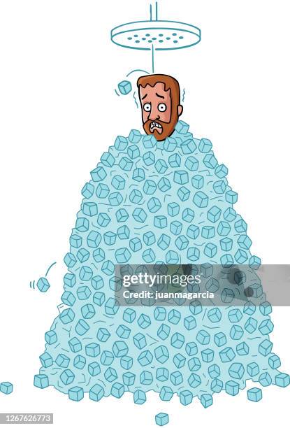 man taking a shower of frozen water - cold shower stock illustrations