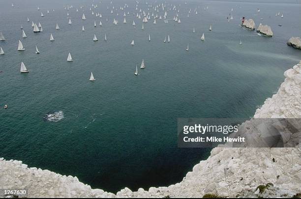 General view of the fleet approaching the Needles during the Hoya Round the Island Race at the Isle of Wight. \ Mandatory Credit: Mike Hewitt...