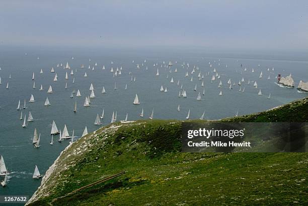 General view of the fleet approaching the Needles during the Hoya Round the Island Race at the Isle of Wight. \ Mandatory Credit: Mike Hewitt...