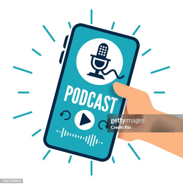 stockillustraties, clipart, cartoons en iconen met app-interface voor mobiele apparaten podcast - podcasting