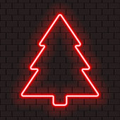 Red neon frame in shape of christmas tree.