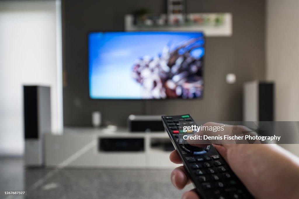 Television colorful screen with remote control