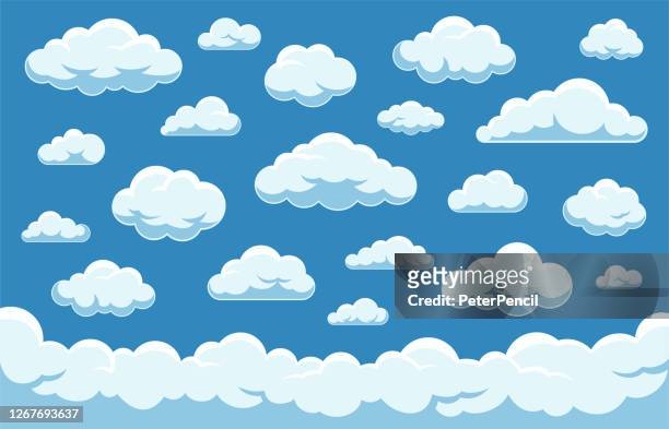 illustrazioni stock, clip art, cartoni animati e icone di tendenza di set di nuvole - vector stock collection - panorama di nuvole