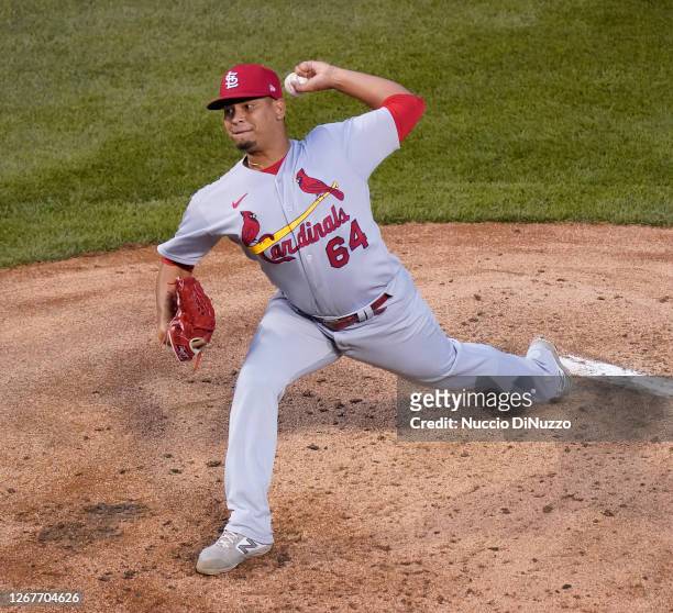 Ricardo Sanchez of the St. Louis Cardinals throws a pitch during the second inning of Game Two of a doubleheader against the Chicago Cubs at Wrigley...