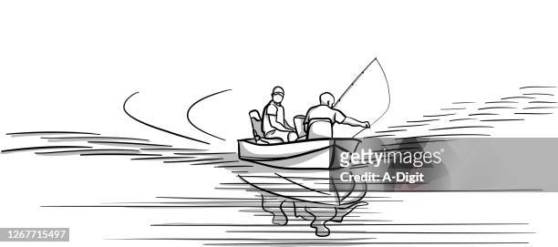 süßwasser-fischereiboot - motorboot see stock-grafiken, -clipart, -cartoons und -symbole