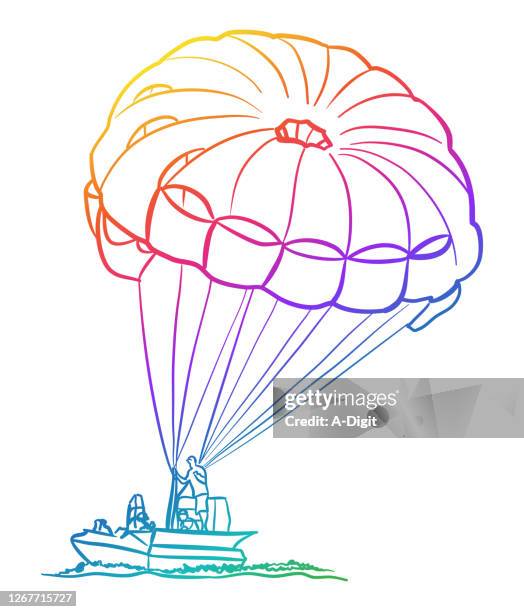 parasailing fun rainbow - parascending stock illustrations