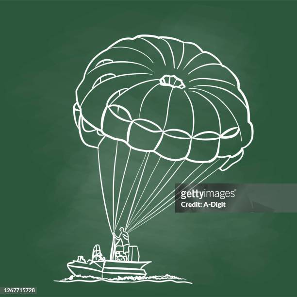 parasailing fun tafel - motorboot see stock-grafiken, -clipart, -cartoons und -symbole