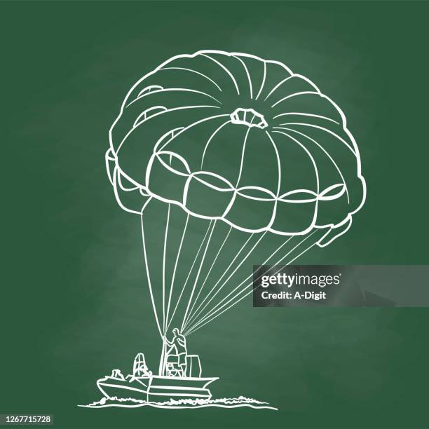 ilustrações de stock, clip art, desenhos animados e ícones de parasailing fun chalkboard - parasailing