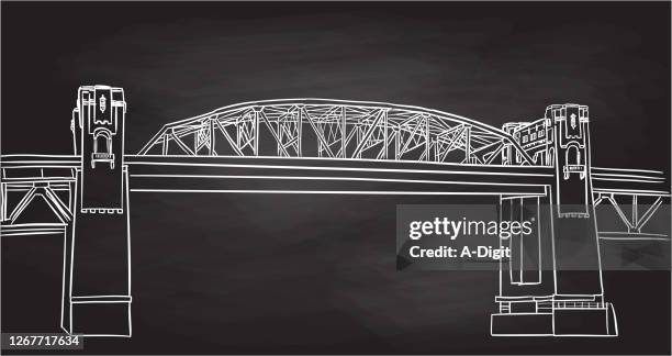 downtown city old bridge chalkboard - bridge vector stock illustrations