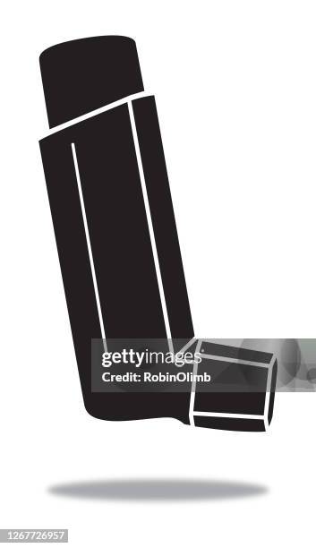 black asthma inhaler icon - breathing exercise stock illustrations