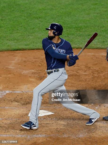 Jose Martinez of the Tampa Bay Rays in action against the New York Yankees at Yankee Stadium on August 19, 2020 in New York City. The Rays defeated...