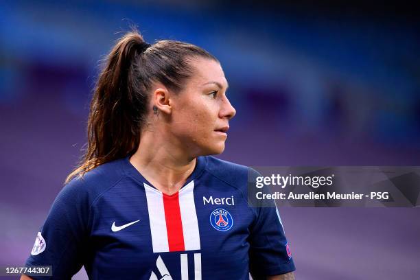 Ramona Bachmann of Paris Saint-Germain women looks on during the UEFA Women's Champions League Quarter Final between Arsenal FC Women and Paris...