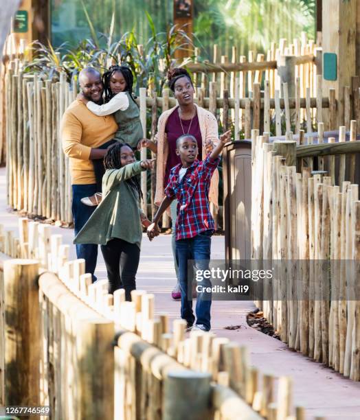 afroamerikanische familie zu besuch im zoo - familie zoo stock-fotos und bilder