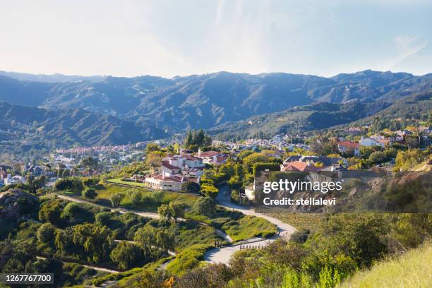 pacific palisades houses and santa monica mountains. southern california - palisades pictures stock pictures, royalty-free photos & images
