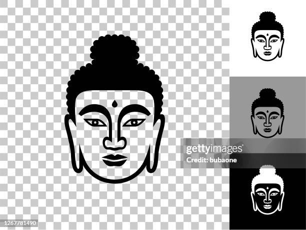 buddha face icon on checkerboard transparent background - buddha face stock illustrations