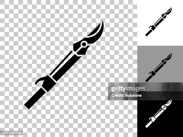 cutting tools icon on checkerboard transparent background - pruning shears white background stock illustrations