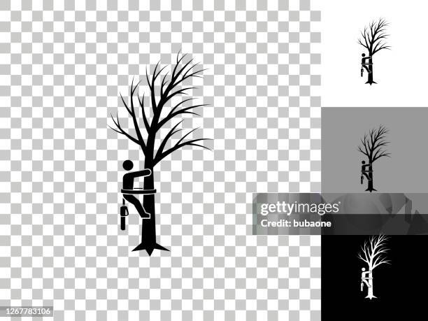 tree cutting icon on checkerboard transparent background - chainsaw cutting stock illustrations