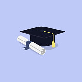 graduation cap and diploma scroll icon