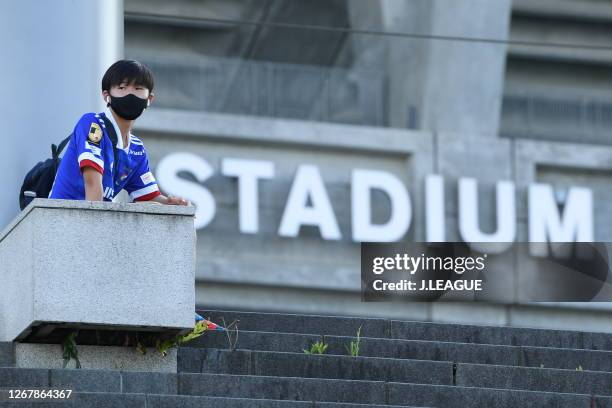 Yokohama F. Marinos supporters during the J.League Meiji Yasuda J1 match between Yokohama F.Marinos and Sanfrecce Hiroshima at Nissan Stadium on...