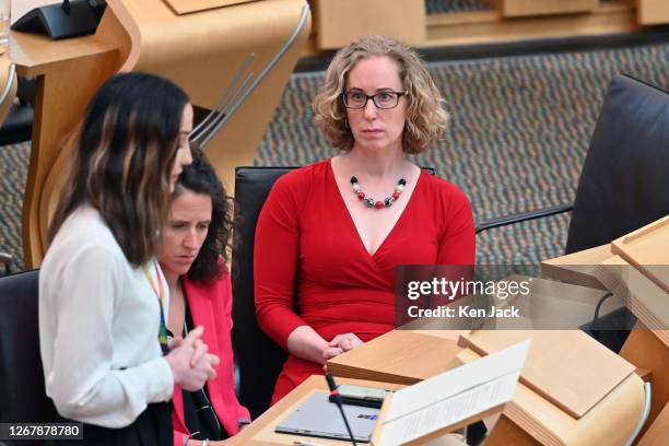 Circular Economy Minister Lorna Slater listens as Mairi McAllan , Cabinet Secretary for Transport, Net Zero and Just Transition, makes a Ministerial...