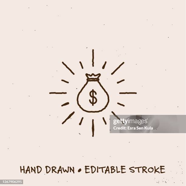 hand gezeichnet geld beutel icon mit editierbaren strich - american one dollar bill stock-grafiken, -clipart, -cartoons und -symbole