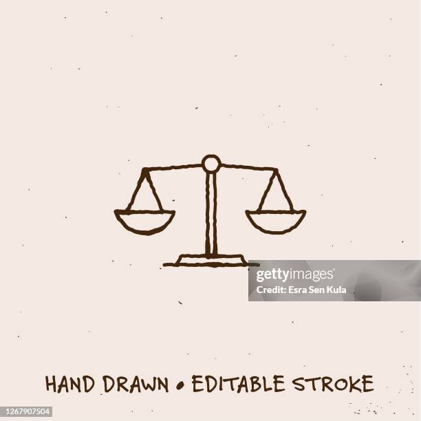 hand drawn scale icon with editable stroke - legal scales stock illustrations