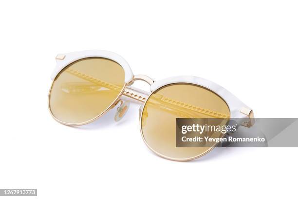 white sunglasses isolated on a white background - white hat fashion item stock-fotos und bilder