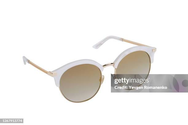 white sunglasses isolated on a white background - elegance is an attitude ストックフォトと画像