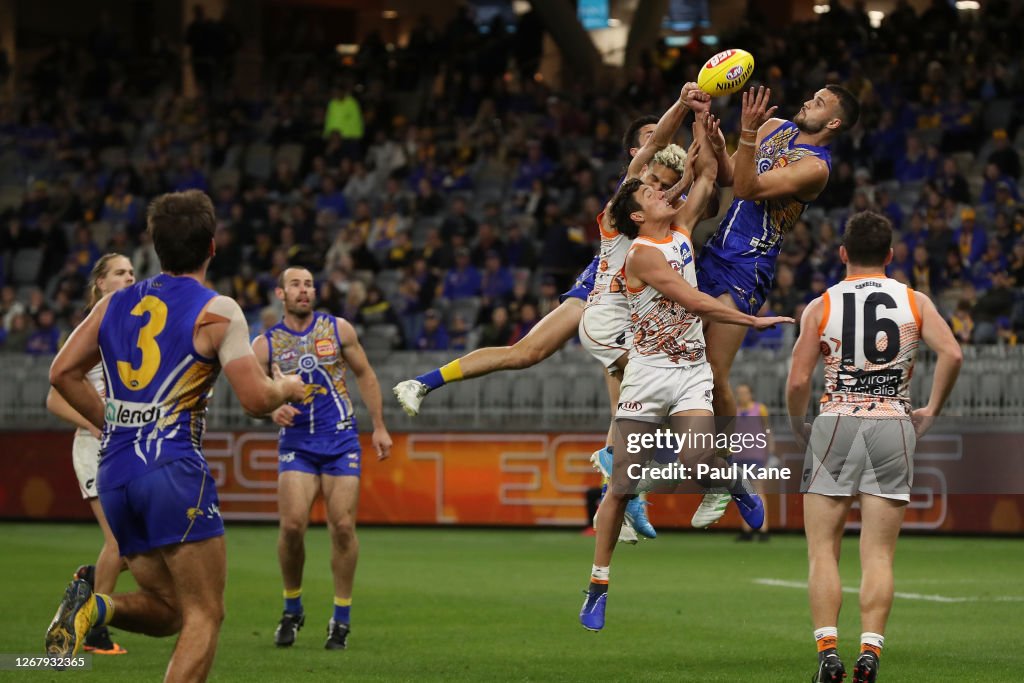 Josh Rotham Josh Rotham of the Eagles marks the ball during the round 13 AFL ...