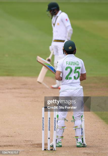 Fawad Alam of Pakistan gets in his stance whilst facing Stuart Broad of England during Day Three of the 3rd #RaiseTheBat Test Match between England...