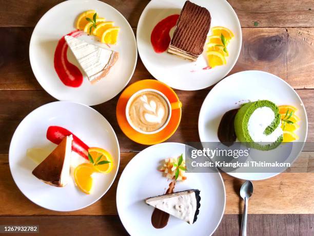 varieties of cakes for desert time. - party pies imagens e fotografias de stock