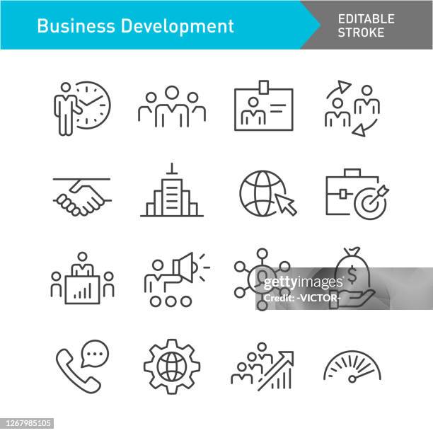 business development icons - line series - editable stroke - building efficiency stock illustrations