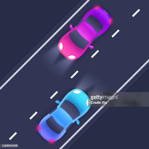 modern cars driving on a road - magenta car stock illustrations