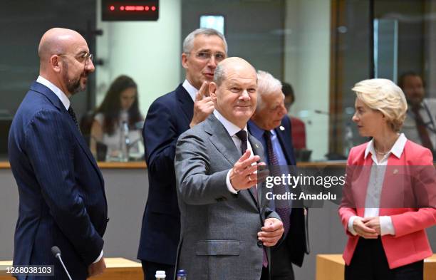 European Council President Charles Michel , European Commission President Ursula Von Der Leyen , Secretary General of NATO Jens Stoltenberg and...