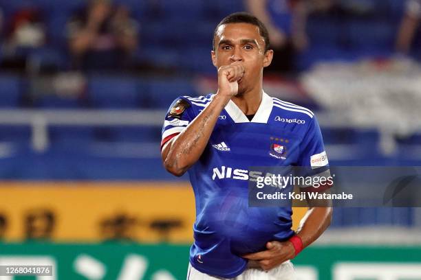 Erik of Yokohama F.Marinos celebrates scoring his side's third goal during the J.League Meiji Yasuda J1 match between Yokohama F.Marinos and...