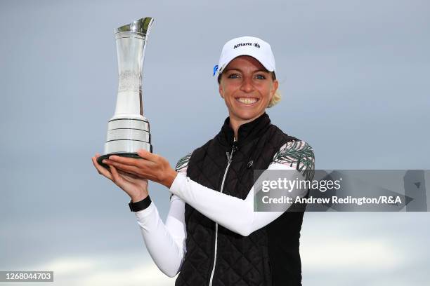 Sophia Popov of Germany poses with the trophy following victory in the final round on Day Four of the 2020 AIG Women's Open at Royal Troon on August...