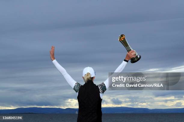 Sophia Popov of Germany celebrates with the trophy following victory in the final round on Day Four of the 2020 AIG Women's Open at Royal Troon on...